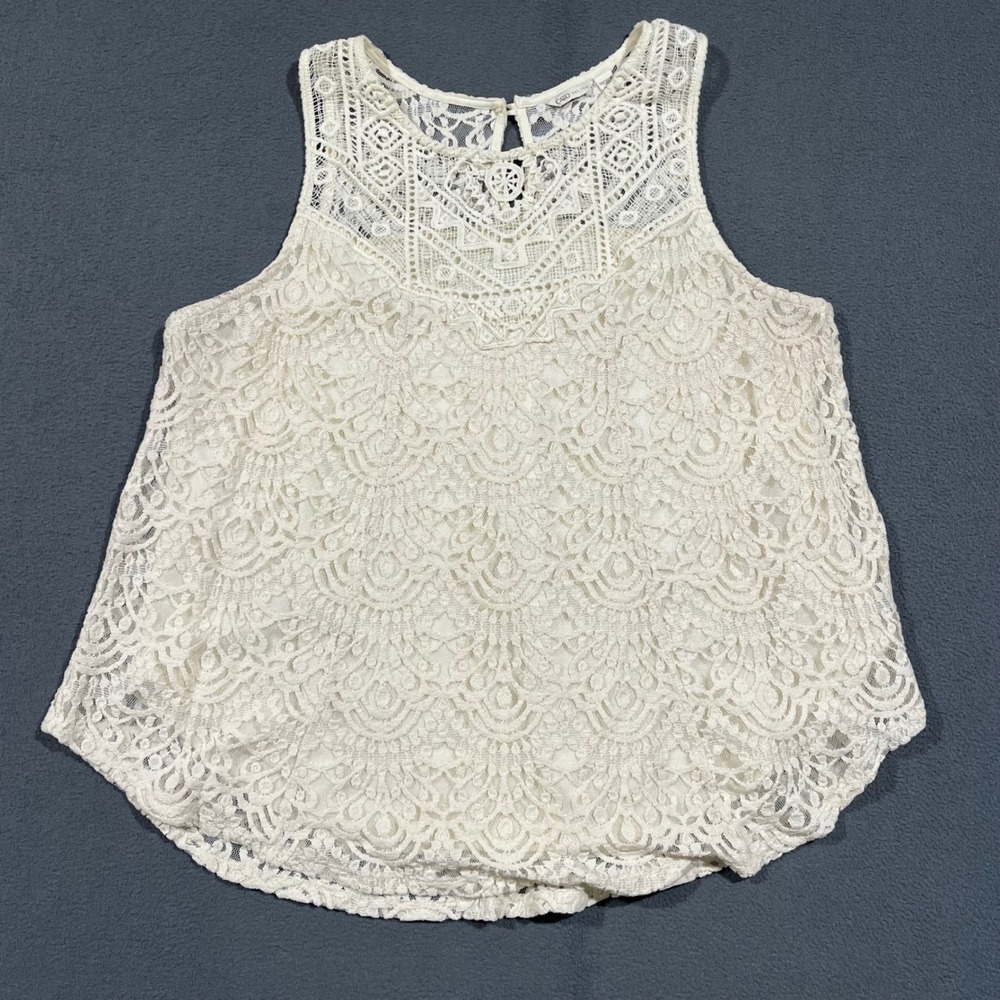 Cato Lace Tank Top Women 18/20W Cream Boho Crochet Yoke Lined Sleeveless Blouse
